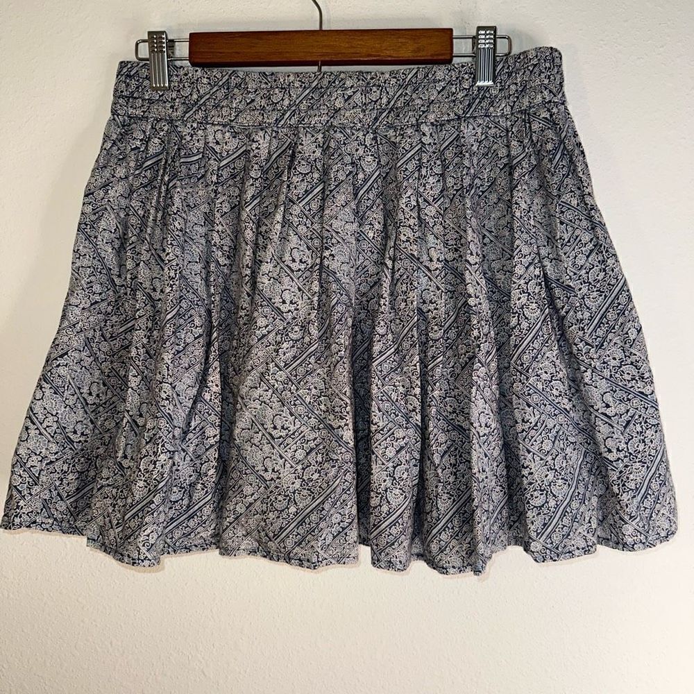 American Eagle Womens Blue & White Linen Blend Boho Pleated Elastic Waist Skirt - Picture 5 of 9
